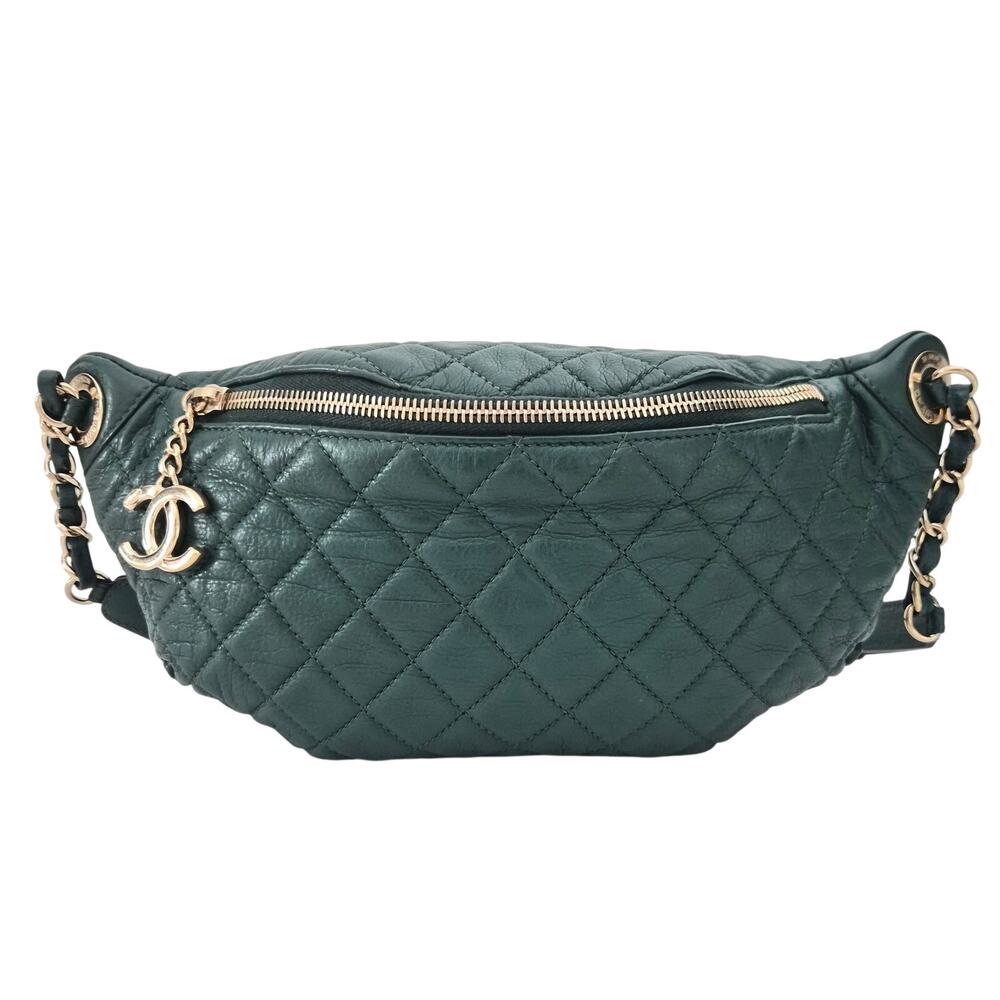 Chanel Calfskin Quilted Banane Waist Bag Fanny Pack Green